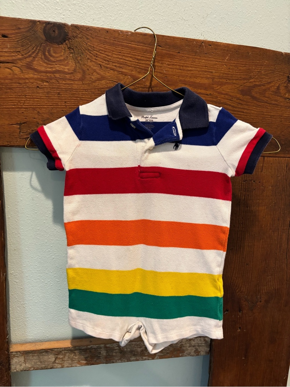 Ralph Lauren Kids Polo Romper in Navy, Red, Orange, Yellow, Green, Blue & White